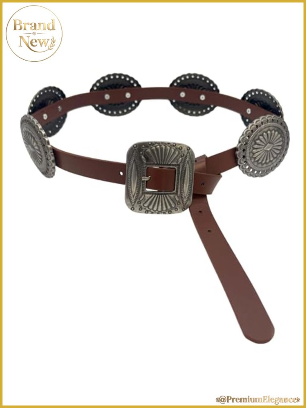 Women Concho Waist Belt Western Boho Wide Disc Cincher PU Leather